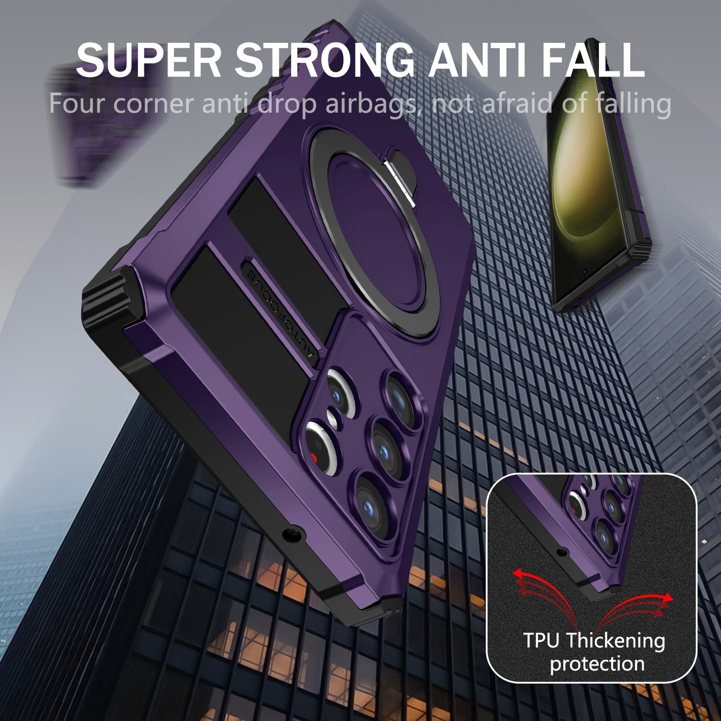Uniqkart for Samsung Galaxy S23 Ultra PC+TPU Phone Case Magnetic Finger Grip Kickstand Cover - Purple