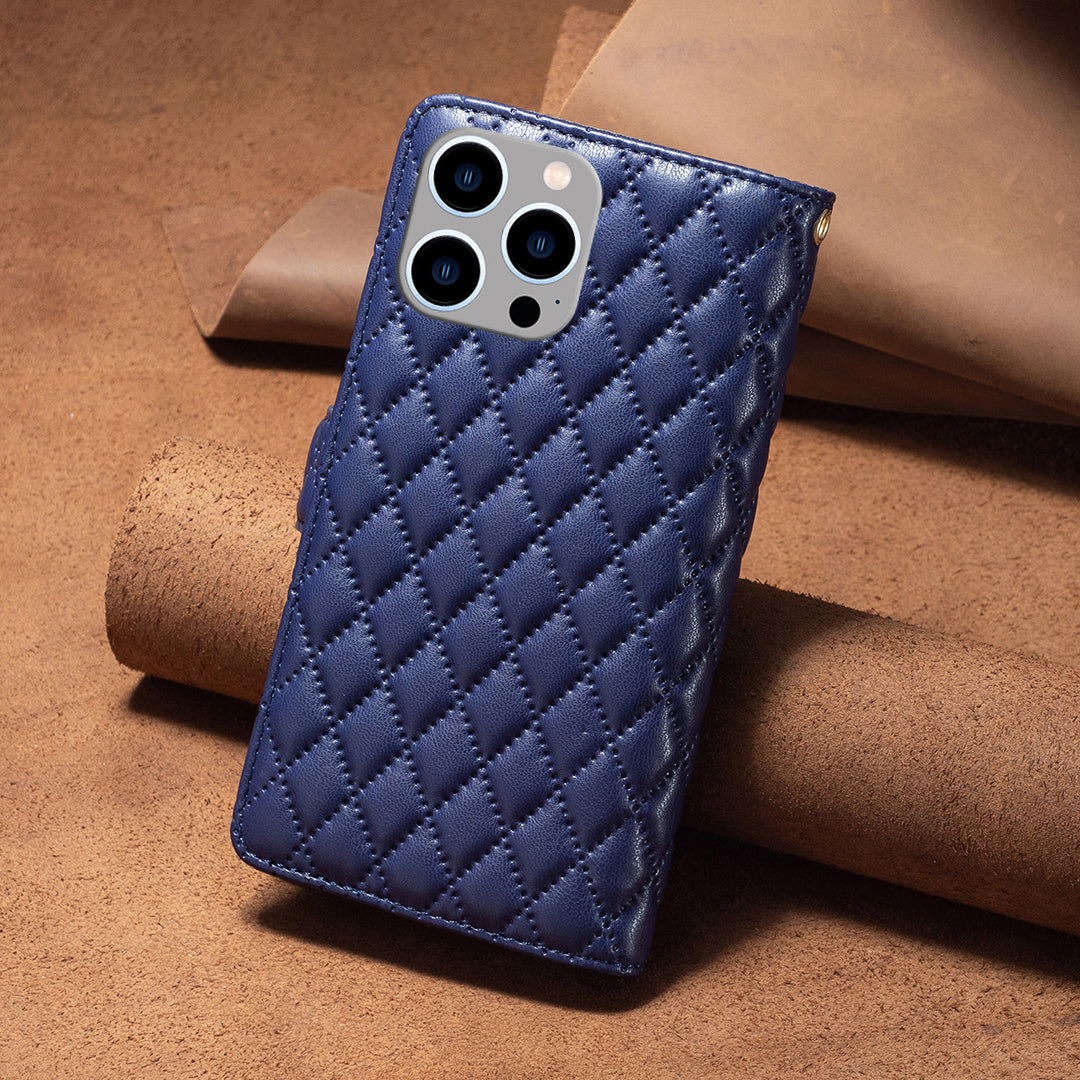 Binfen Color BF Style-15 For iPhone 15 Pro Max Wallet Phone Stand Shell Flip Case Zipper Pocket Leather Cover - Blue