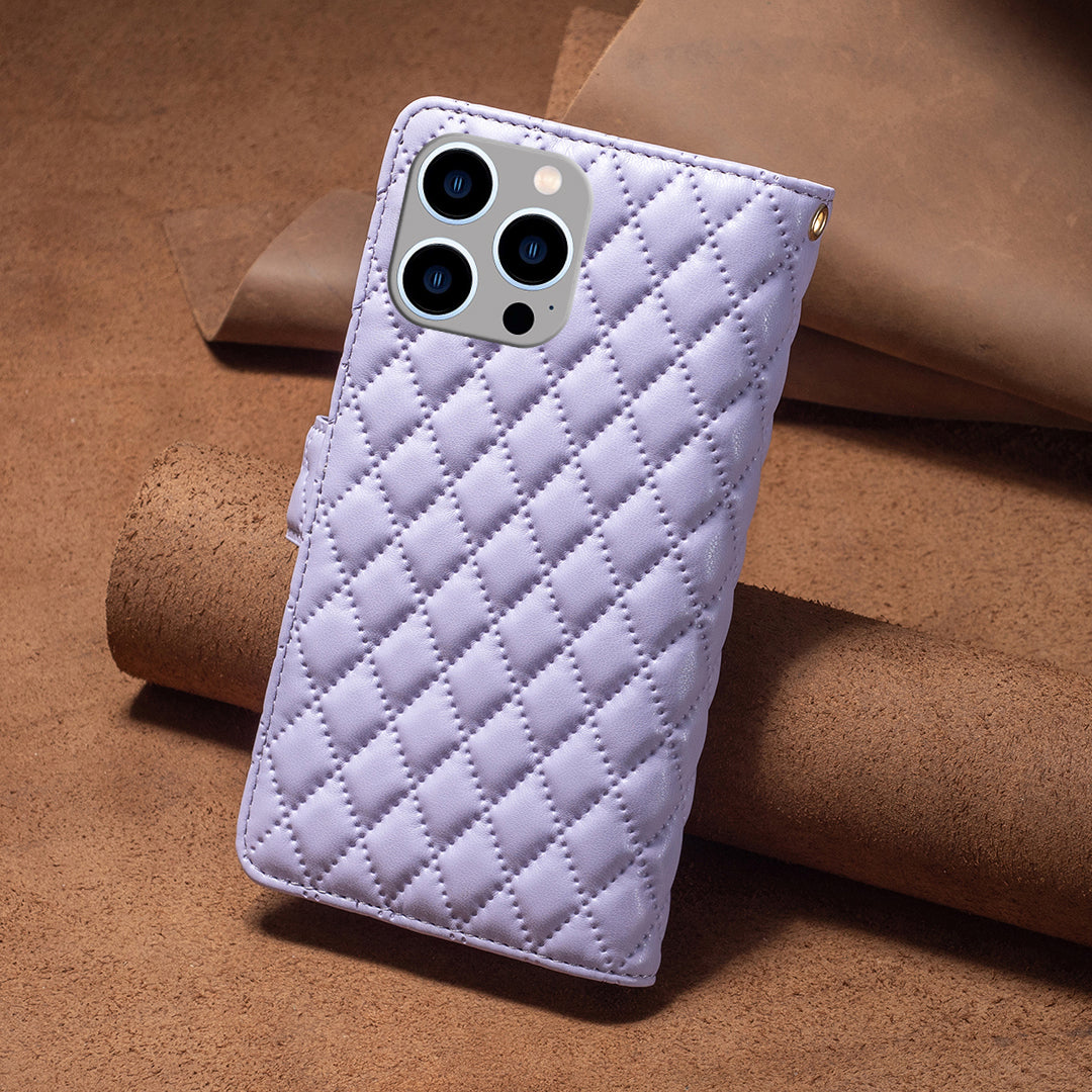 Binfen Color BF Style-15 For iPhone 15 Pro Max Wallet Phone Stand Shell Flip Case Zipper Pocket Leather Cover - Purple