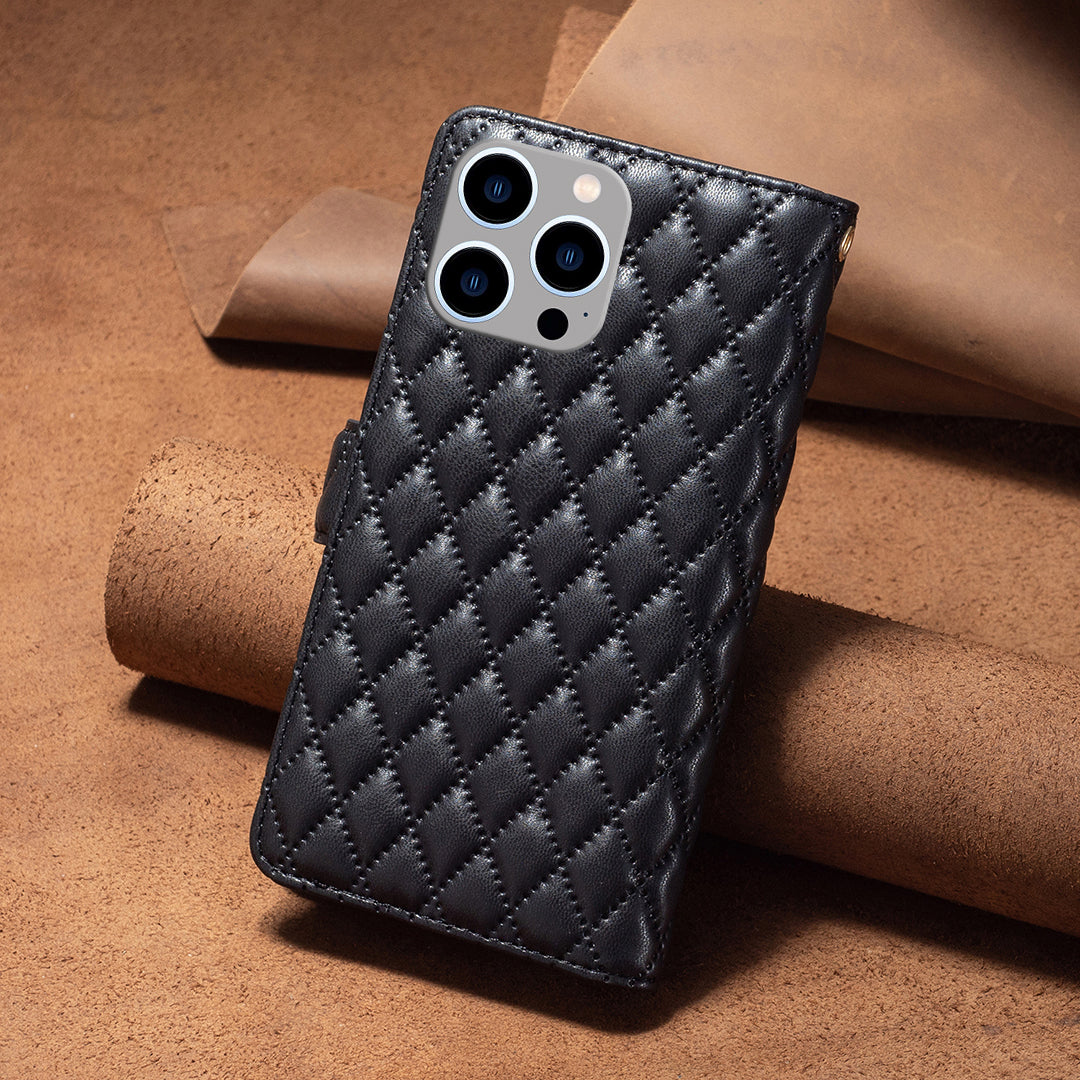 Binfen Color BF Style-15 For iPhone 15 Pro Zipper Pocket Flip Case Wallet Phone Stand Shell Leather Cover - Black