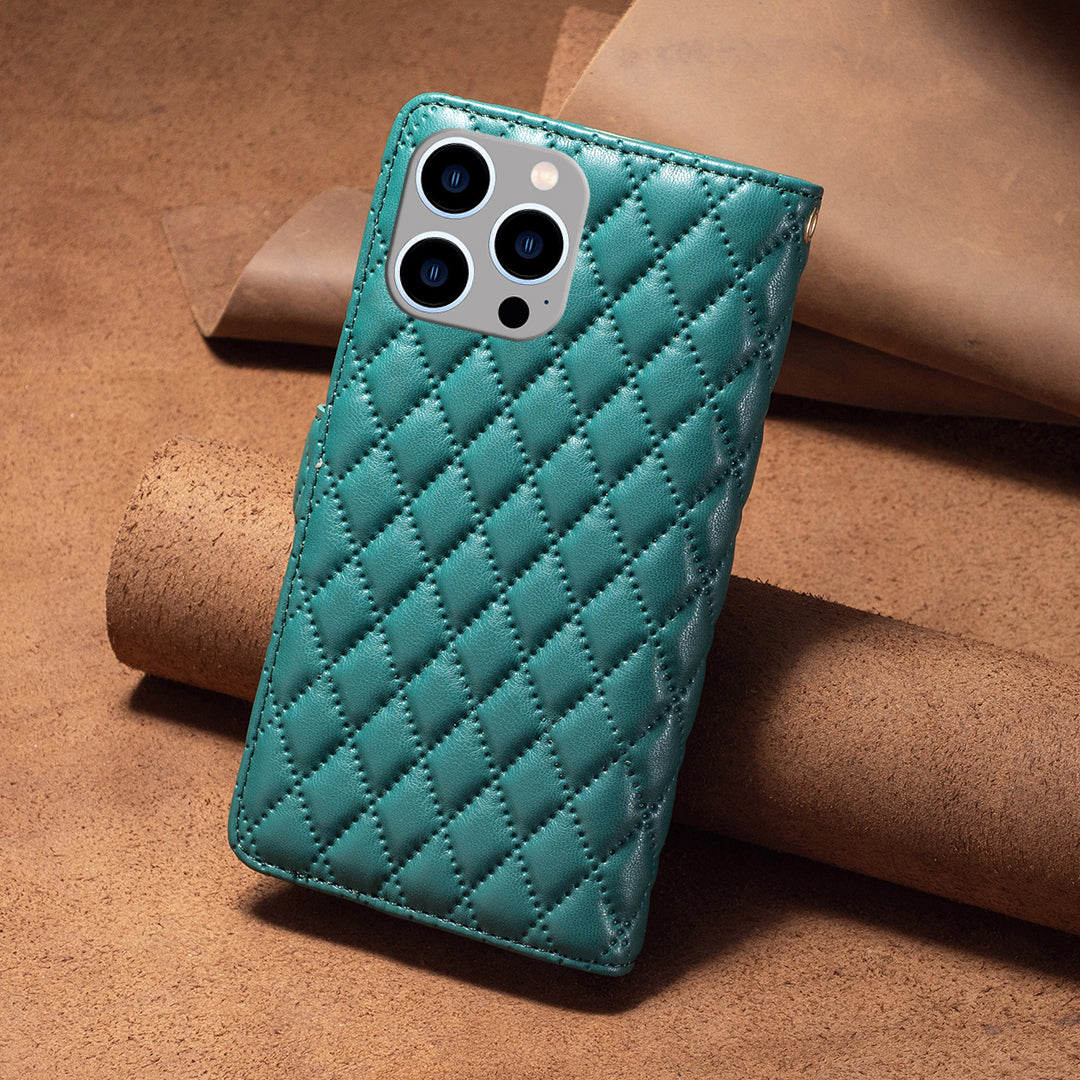 Binfen Color BF Style-15 For iPhone 15 Pro Zipper Pocket Flip Case Wallet Phone Stand Shell Leather Cover - Green