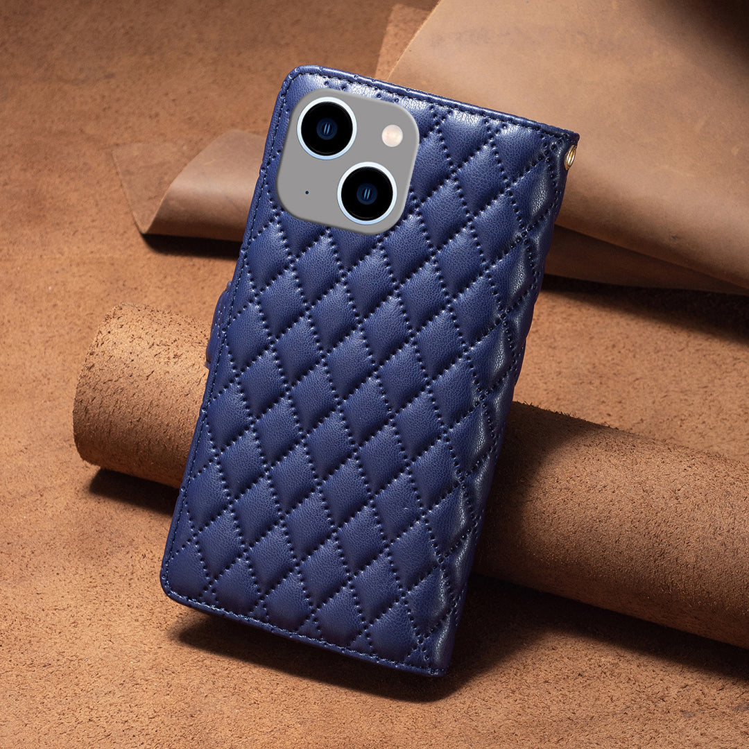 Binfen Color BF Style-15 For iPhone 15 Plus Flip Case Zipper Pocket Wallet Phone Stand Shell PU Leather Cover - Blue