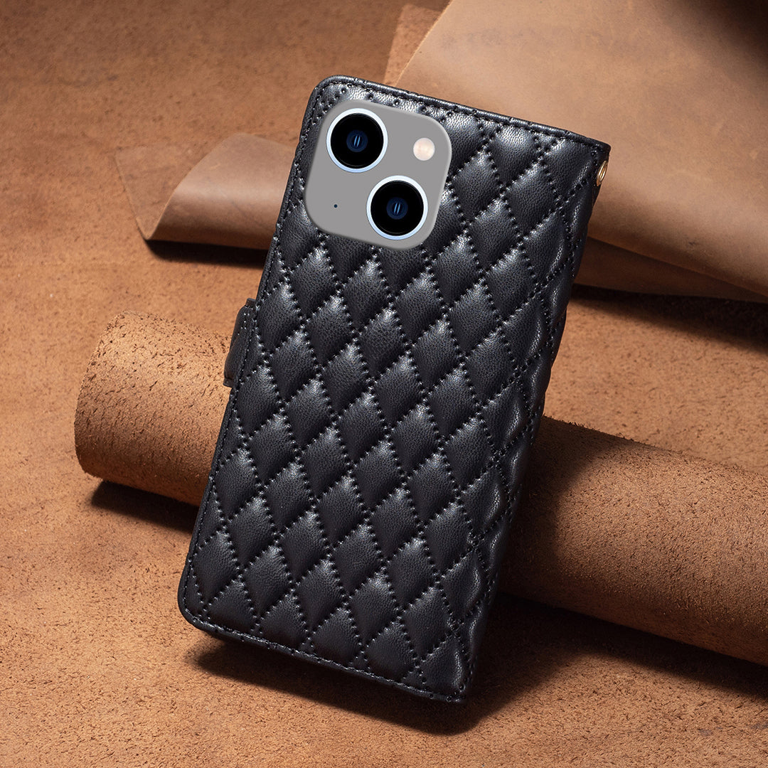 Binfen Color BF Style-15 For iPhone 15 Wallet Phone Stand Shell Flip Case Zipper Pocket Leather Cover - Black