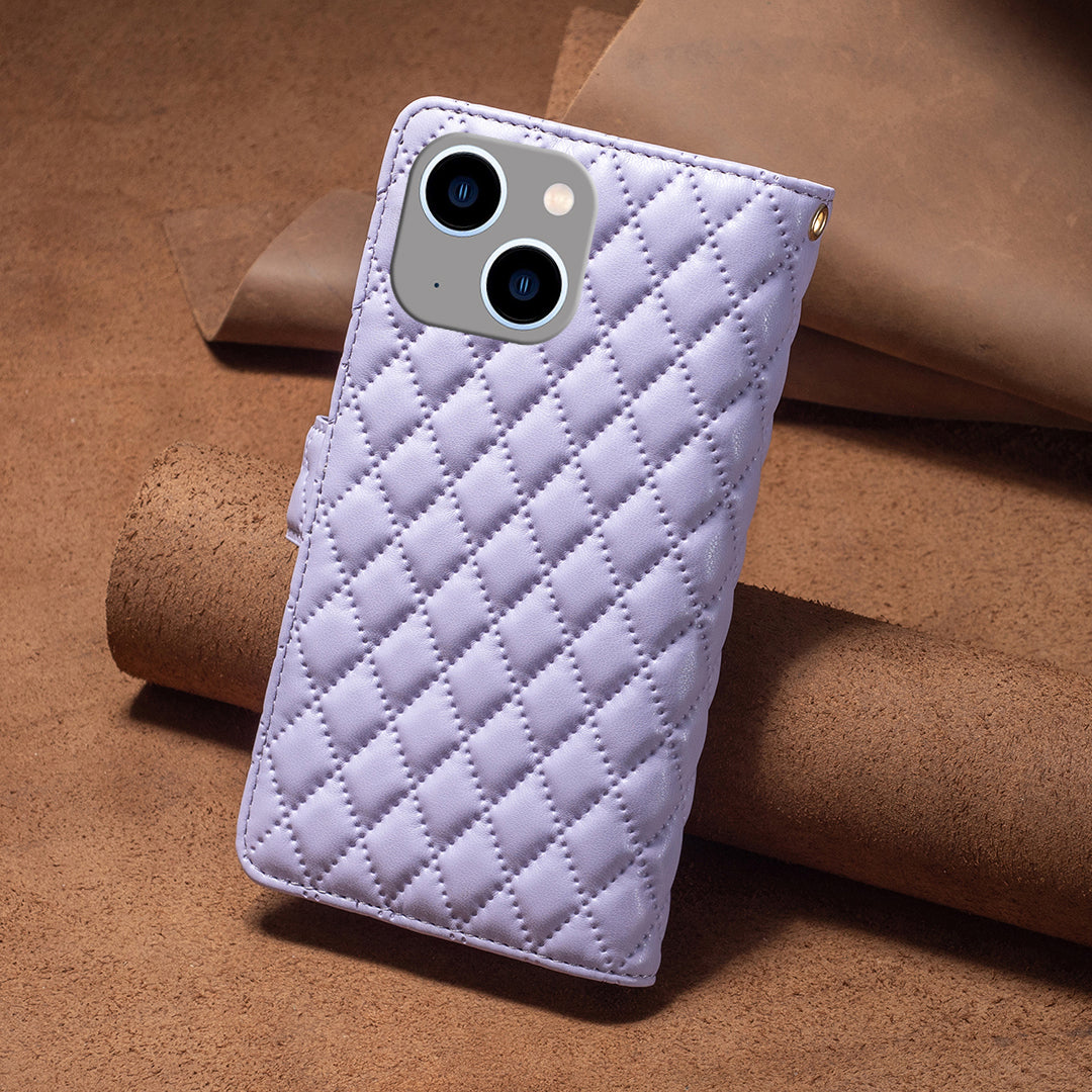 Binfen Color BF Style-15 For iPhone 15 Wallet Phone Stand Shell Flip Case Zipper Pocket Leather Cover - Purple