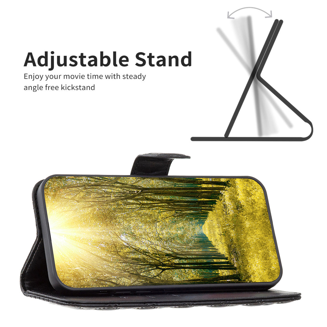 Binfen Color BF Style-14 for iPhone 15 Pro Imprinted Stand Phone Wallet Shell Leather Case Smartphone Cover - Black