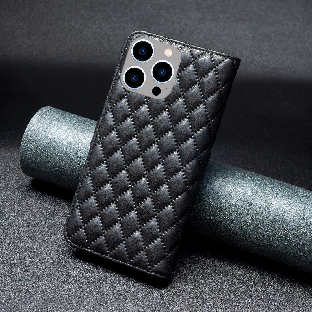 Binfen Color BF Style-14 for iPhone 15 Pro Imprinted Stand Phone Wallet Shell Leather Case Smartphone Cover - Black