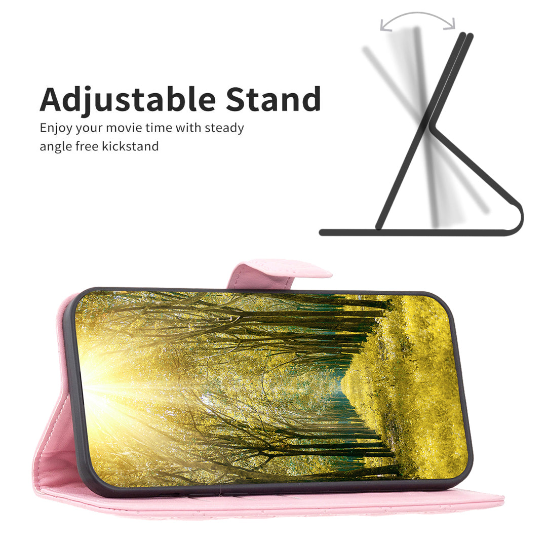 Binfen Color BF Style-14 for iPhone 15 Pro Imprinted Stand Phone Wallet Shell Leather Case Smartphone Cover - Pink