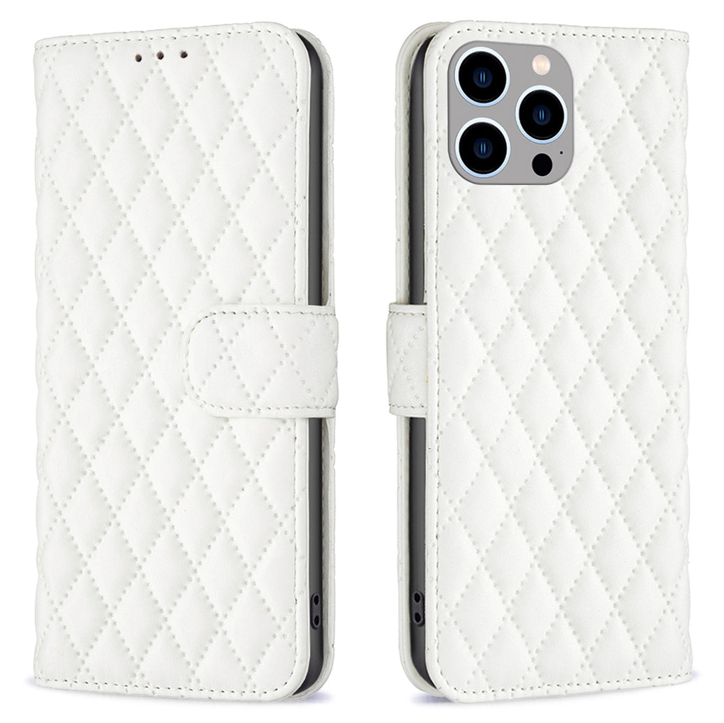 Binfen Color BF Style-14 for iPhone 15 Pro Imprinted Stand Phone Wallet Shell Leather Case Smartphone Cover - White