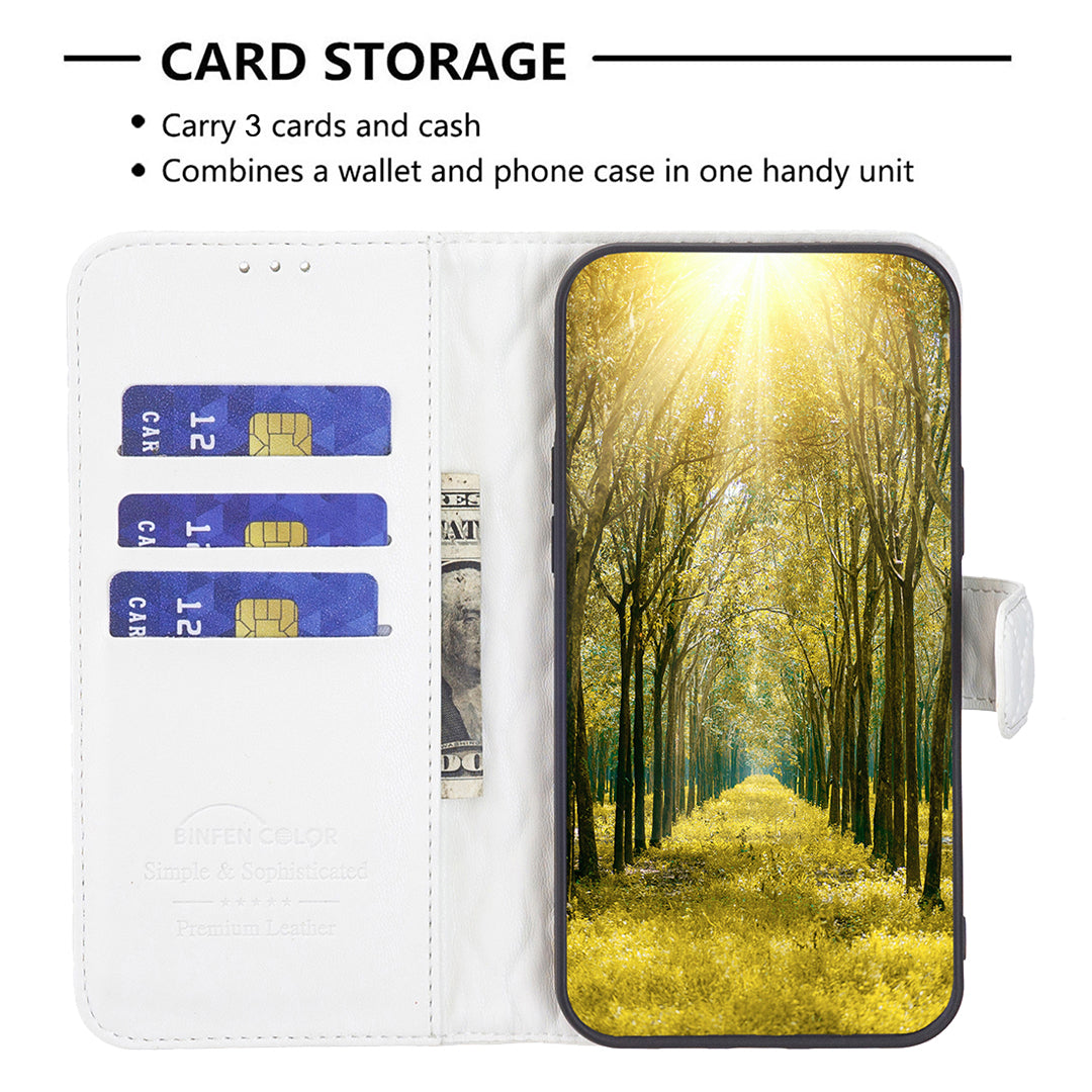 Binfen Color BF Style-14 for iPhone 15 Pro Imprinted Stand Phone Wallet Shell Leather Case Smartphone Cover - White