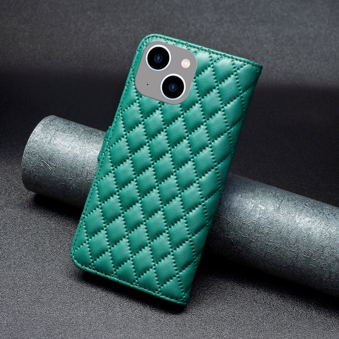 Binfen Color BF Style-14 for iPhone 15 Anti-Scratch Cell Phone Shell Imprinted Stand Leather Wallet Smartphone Cover - Green