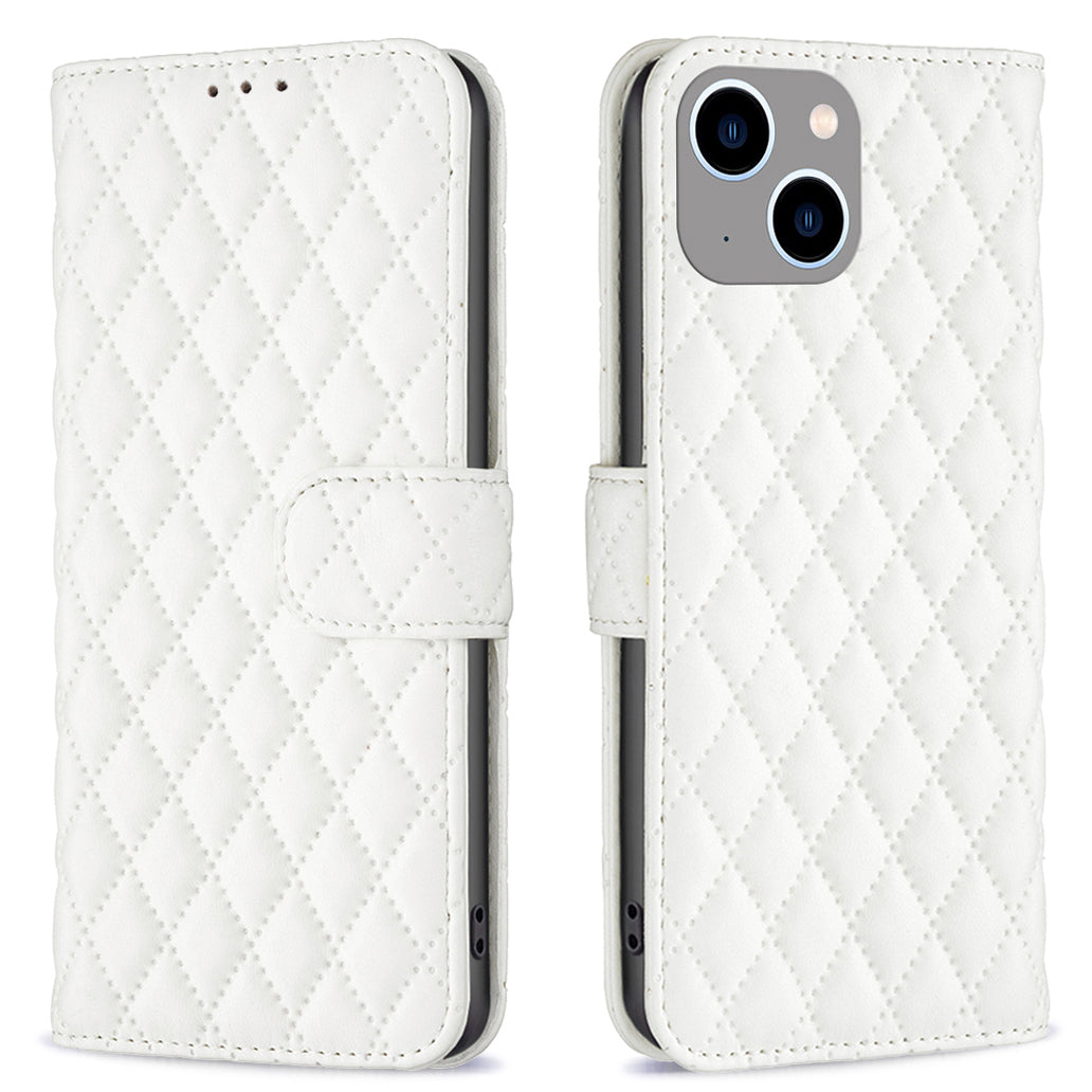 Binfen Color BF Style-14 for iPhone 15 Anti-Scratch Cell Phone Shell Imprinted Stand Leather Wallet Smartphone Cover - White
