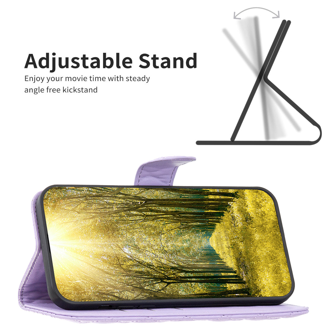 Binfen Color BF Style-14 for iPhone 15 Plus Phone Wallet Shell Imprinted Stand Leather Case Smartphone Cover - Purple