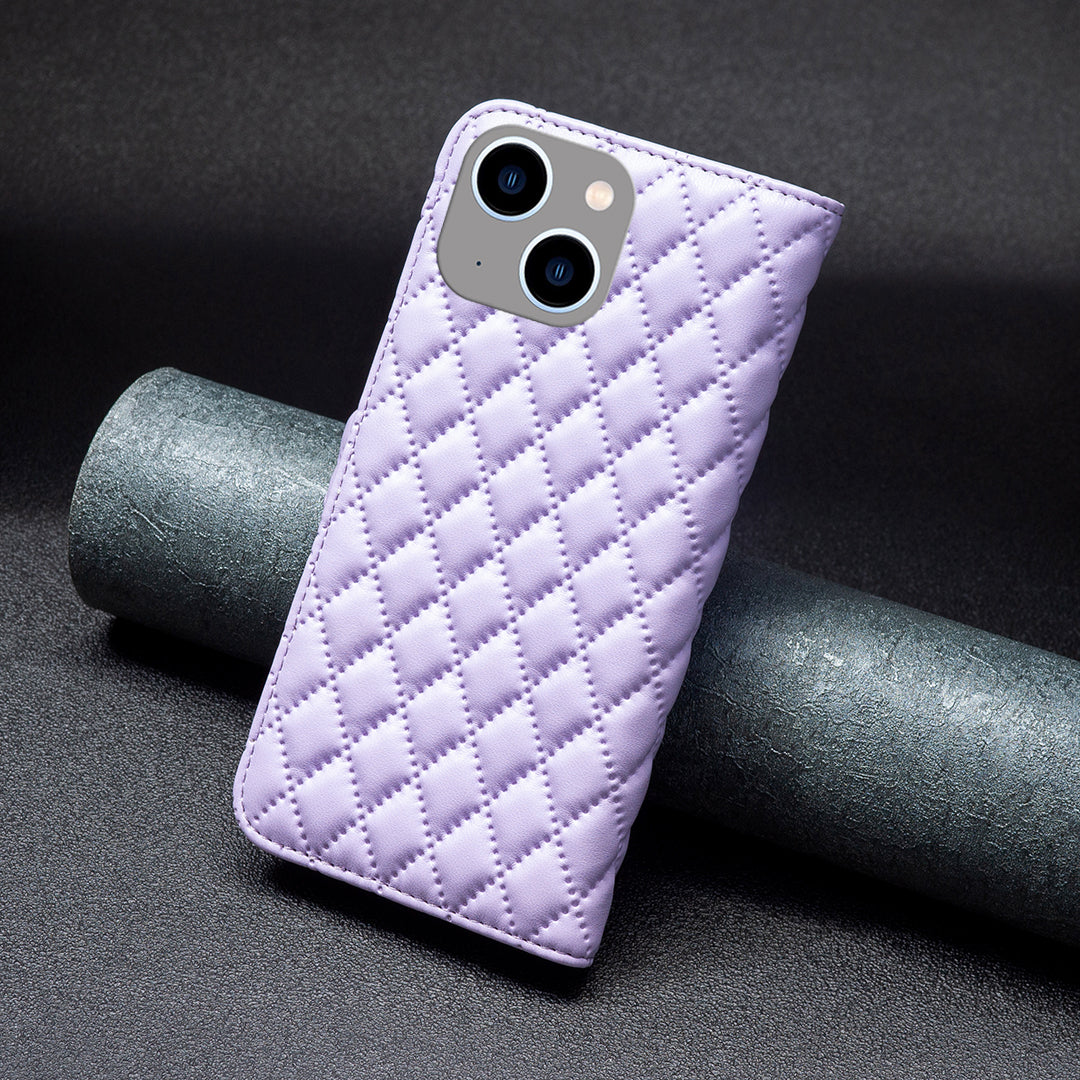 Binfen Color BF Style-14 for iPhone 15 Plus Phone Wallet Shell Imprinted Stand Leather Case Smartphone Cover - Purple