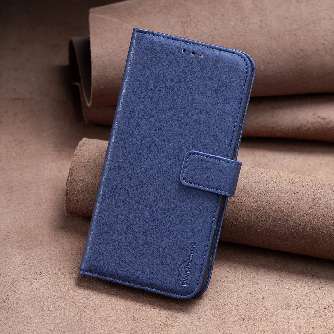 Binfen Color BF17 For iPhone 15 Pro Stand Design Phone Cover Ultra-Light Wallet TPU+PU Leather Phone Case - Blue