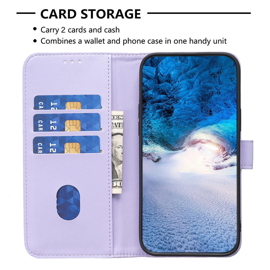 Binfen Color BF17 For iPhone 15 Pro Stand Design Phone Cover Ultra-Light Wallet TPU+PU Leather Phone Case - Purple