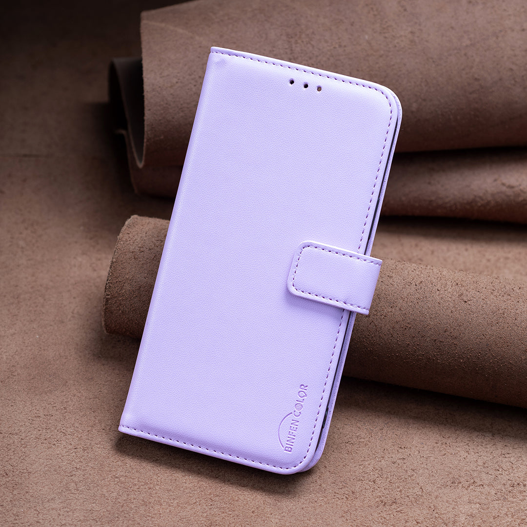 Binfen Color BF17 For iPhone 15 Pro Stand Design Phone Cover Ultra-Light Wallet TPU+PU Leather Phone Case - Purple
