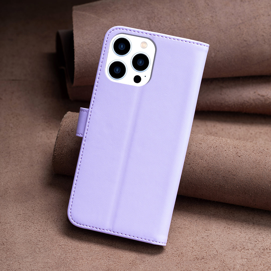 Binfen Color BF17 For iPhone 15 Pro Stand Design Phone Cover Ultra-Light Wallet TPU+PU Leather Phone Case - Purple