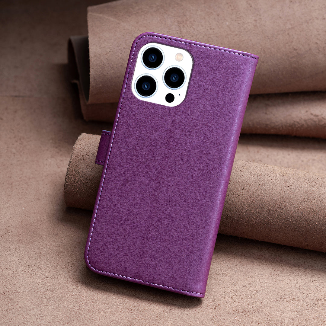 Binfen Color BF17 For iPhone 15 Pro Stand Design Phone Cover Ultra-Light Wallet TPU+PU Leather Phone Case - Dark Purple