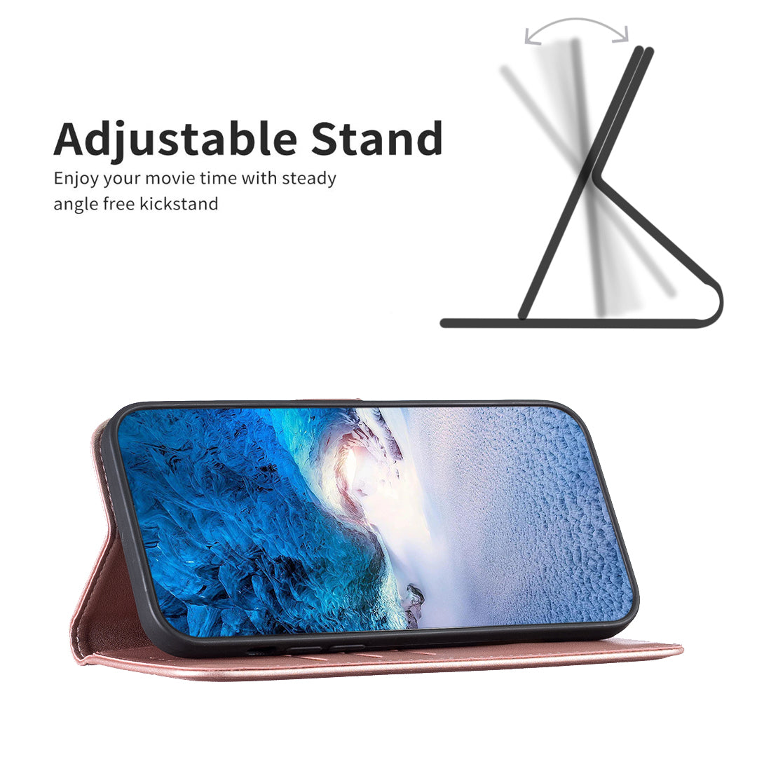 Binfen Color BF17 For iPhone 15 Pro Max Anti-Scratch Wallet Stand Cell Phone Cover TPU+PU Leather Phone Case - Rose Gold