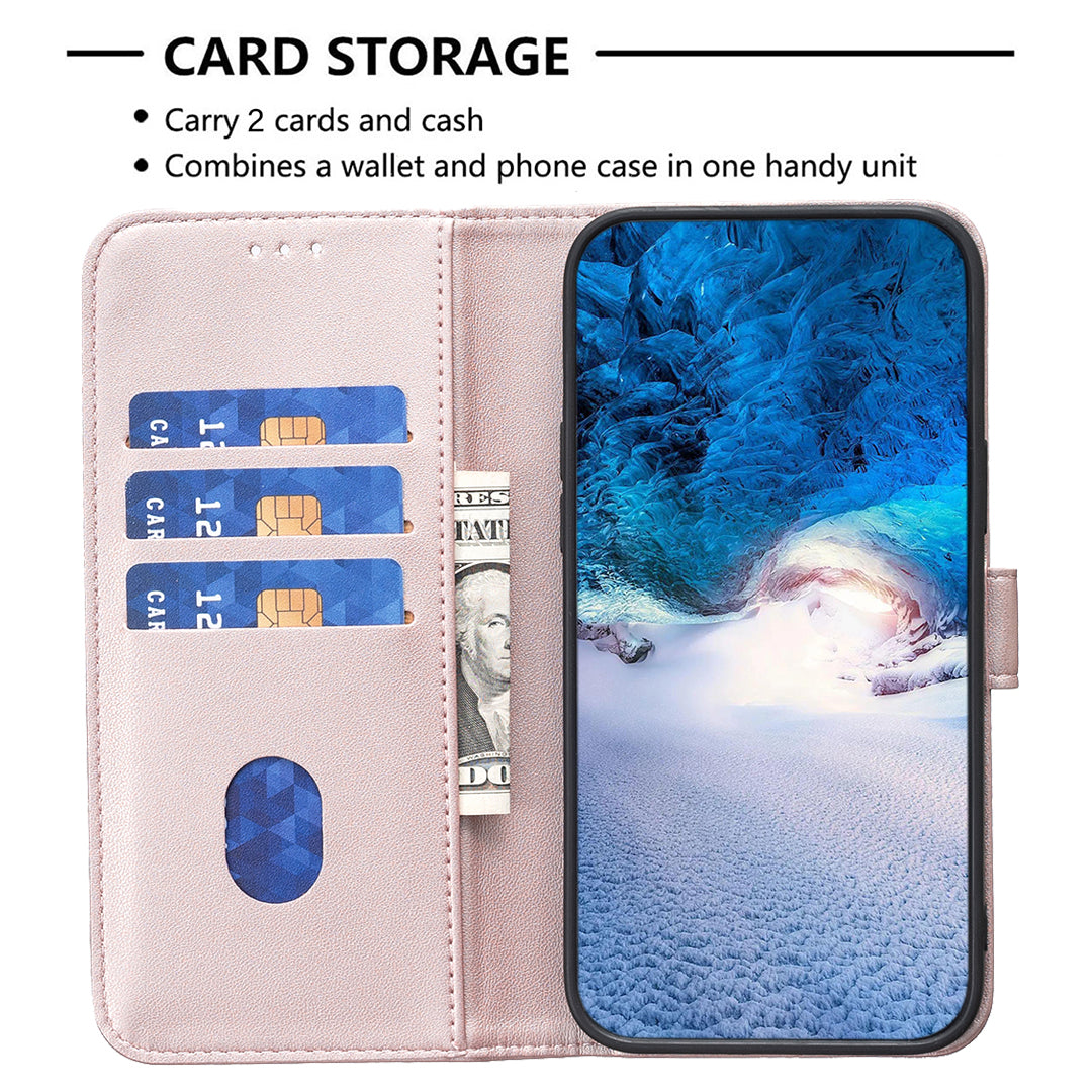 Binfen Color BF17 For iPhone 15 Pro Max Anti-Scratch Wallet Stand Cell Phone Cover TPU+PU Leather Phone Case - Rose Gold