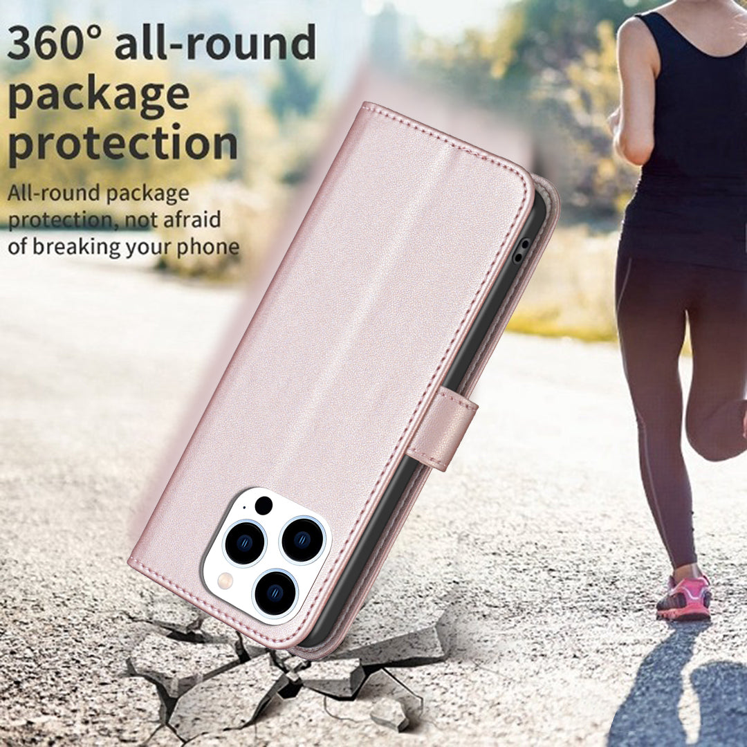 Binfen Color BF17 For iPhone 15 Pro Max Anti-Scratch Wallet Stand Cell Phone Cover TPU+PU Leather Phone Case - Rose Gold