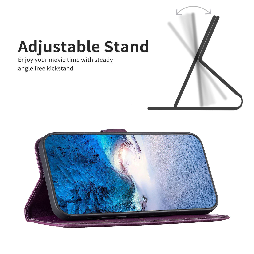 Binfen Color BF17 For iPhone 15 Phone Cover Stand Design Wallet TPU+PU Leather Phone Case - Dark Purple