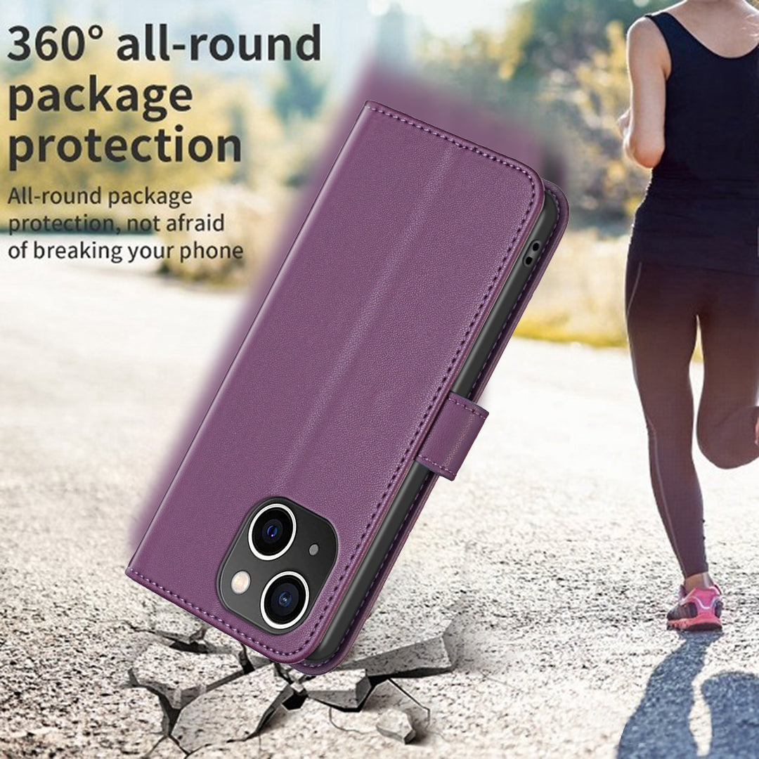Binfen Color BF17 For iPhone 15 Phone Cover Stand Design Wallet TPU+PU Leather Phone Case - Dark Purple