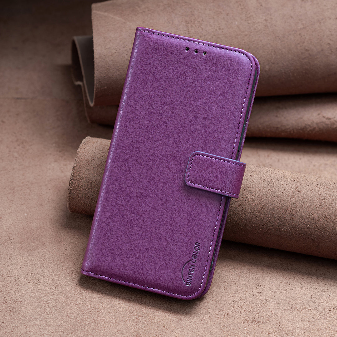 Binfen Color BF17 For iPhone 15 Phone Cover Stand Design Wallet TPU+PU Leather Phone Case - Dark Purple