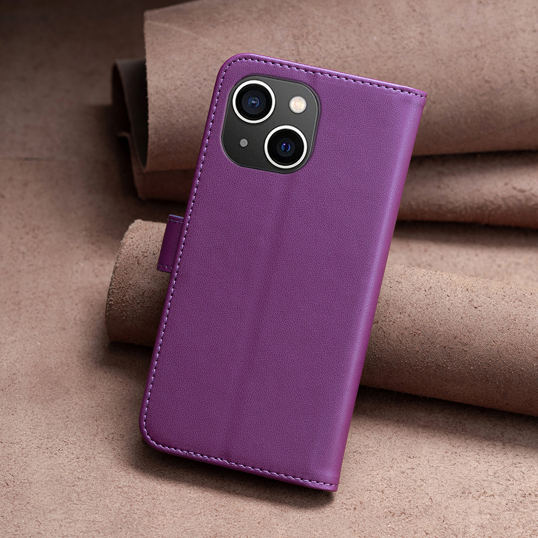 Binfen Color BF17 For iPhone 15 Phone Cover Stand Design Wallet TPU+PU Leather Phone Case - Dark Purple