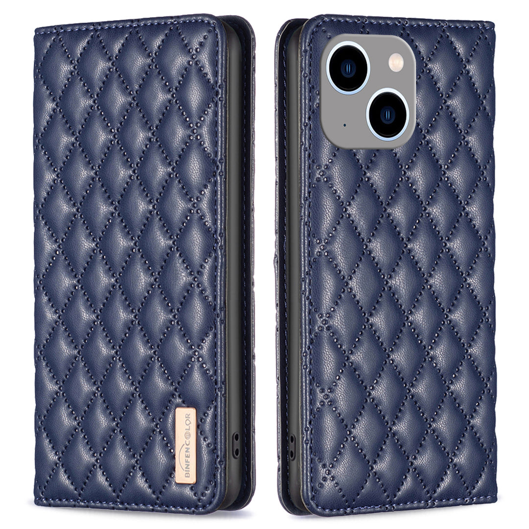 Binfen Color BF Style-16 For iPhone 15 Plus Card Holder Phone Case Drop-proof PU Leather Stand Shell - Blue
