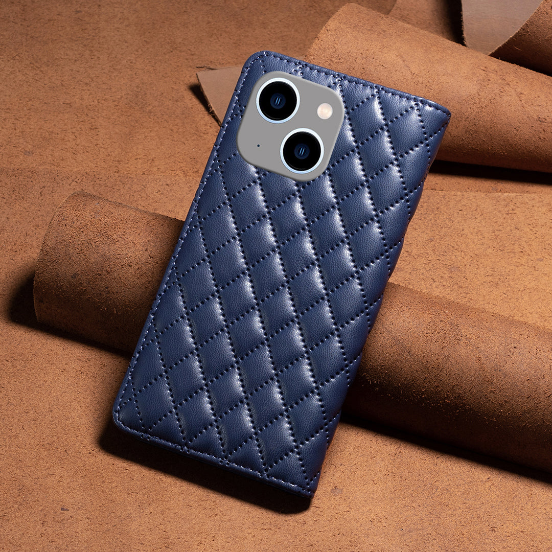 Binfen Color BF Style-16 For iPhone 15 Plus Card Holder Phone Case Drop-proof PU Leather Stand Shell - Blue