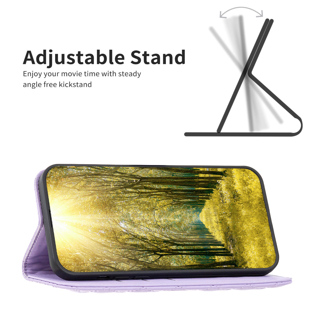 Binfen Color BF Style-16 For iPhone 15 Plus Card Holder Phone Case Drop-proof PU Leather Stand Shell - Purple