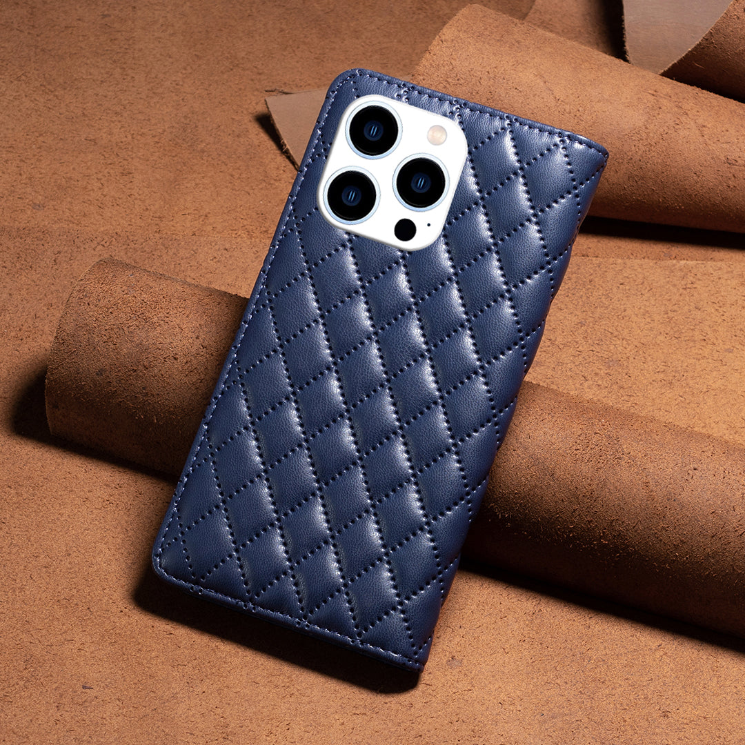 Binfen Color BF Style-16 For iPhone 15 Pro PU Leather Stand Case Anti-drop Card Holder Phone Cover - Blue