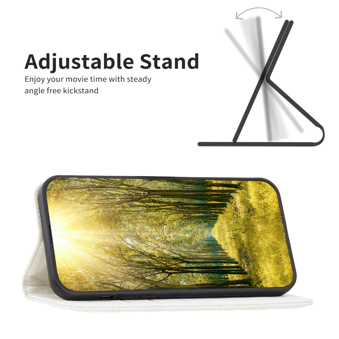 Binfen Color BF Style-16 For iPhone 15 Pro PU Leather Stand Case Anti-drop Card Holder Phone Cover - White