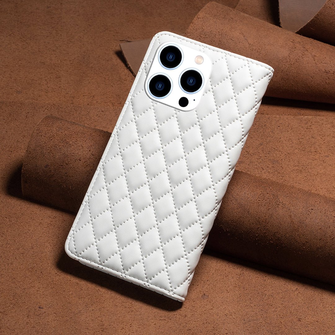 Binfen Color BF Style-16 For iPhone 15 Pro PU Leather Stand Case Anti-drop Card Holder Phone Cover - White