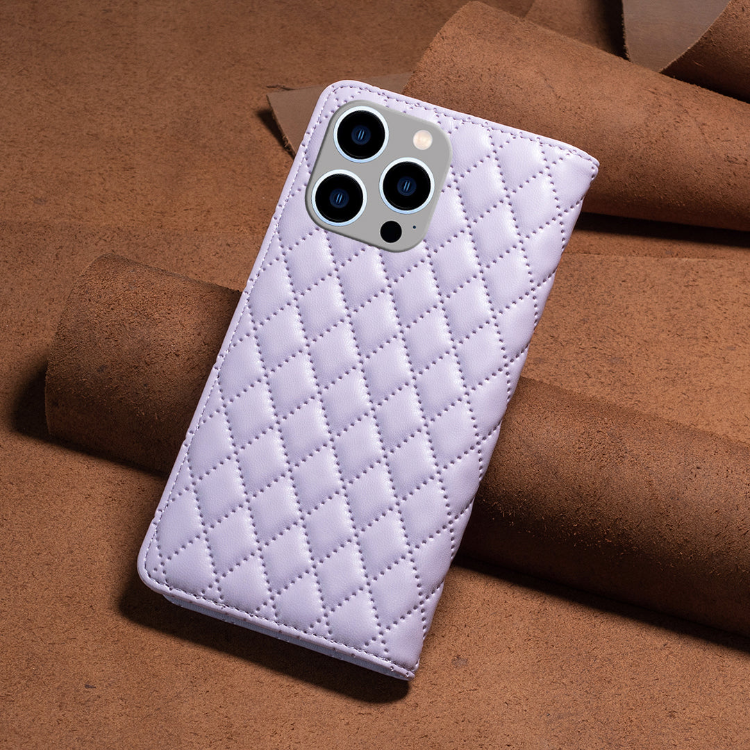 Binfen Color BF Style-16 For iPhone 15 Pro Max PU Leather Flip Stand Cover Card Holder Phone Case - Purple