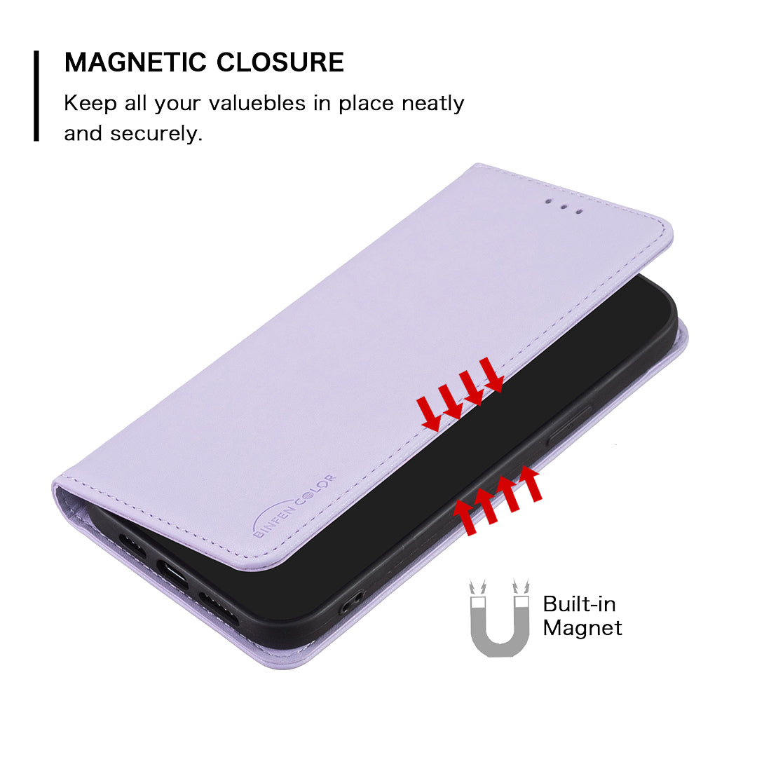 Binfen Color BF18 Protective Case for iPhone 15 Pro Leather Stand Phone Cover with Card Slots - Purple