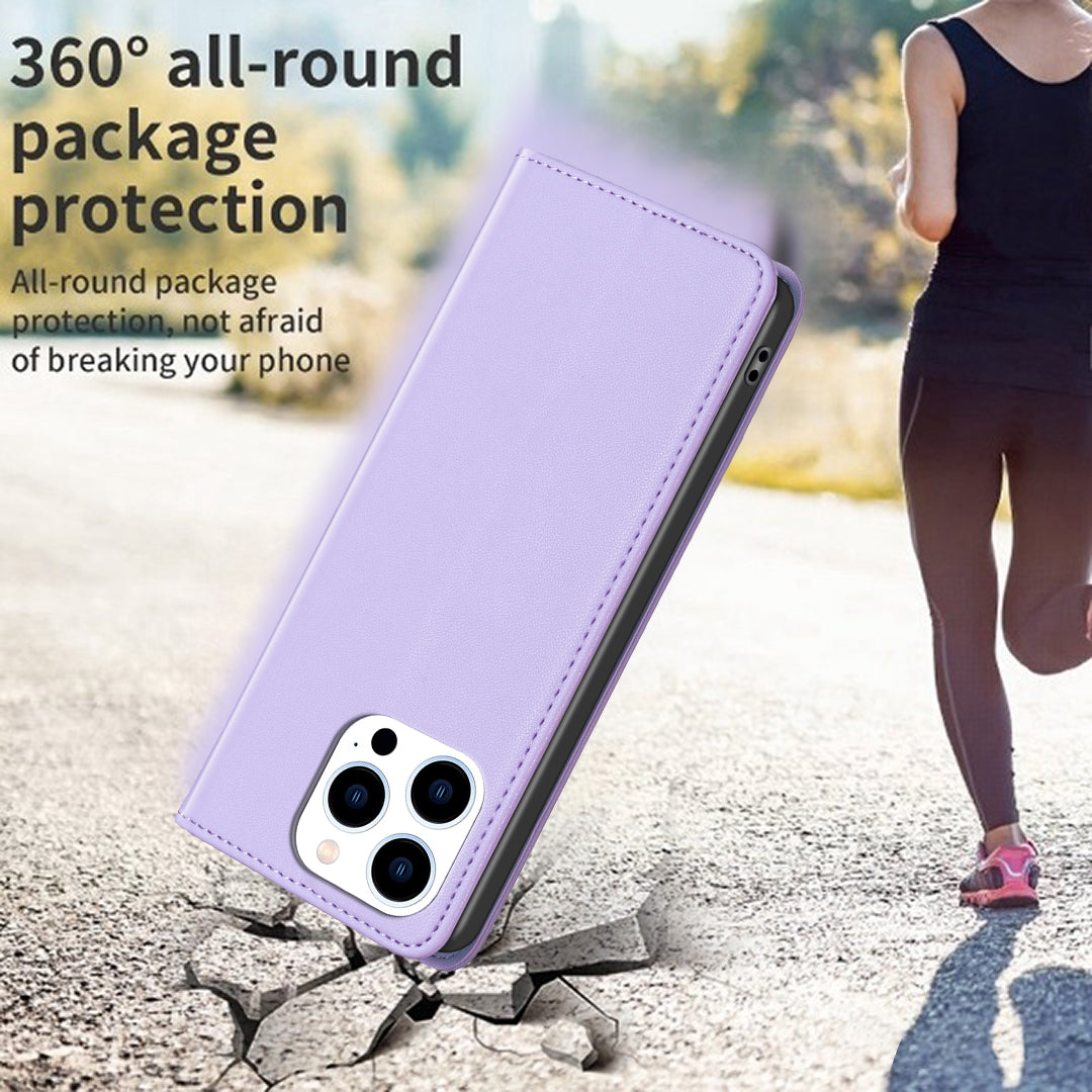 Binfen Color BF18 Protective Case for iPhone 15 Pro Leather Stand Phone Cover with Card Slots - Purple