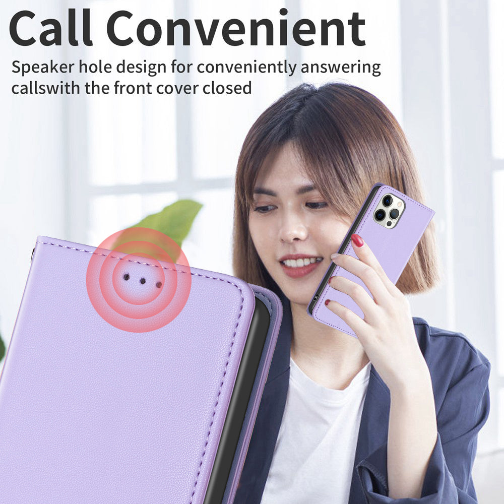 Binfen Color BF18 Protective Case for iPhone 15 Pro Leather Stand Phone Cover with Card Slots - Purple