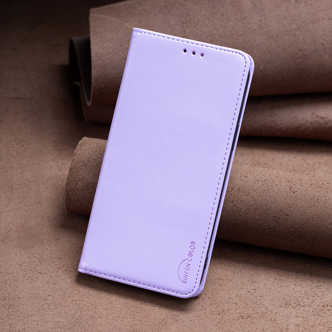 Binfen Color BF18 Protective Case for iPhone 15 Pro Leather Stand Phone Cover with Card Slots - Purple