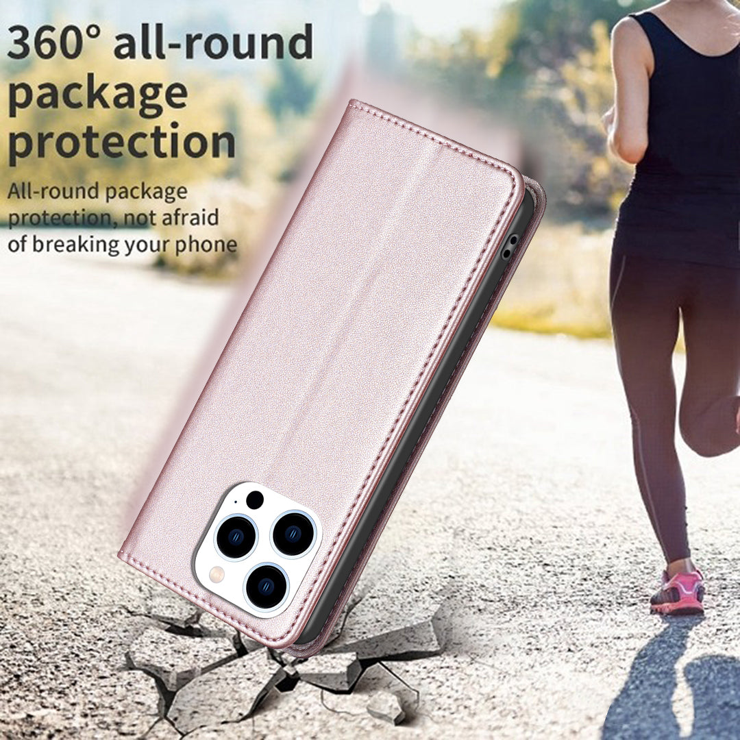Binfen Color BF18 Protective Case for iPhone 15 Pro Leather Stand Phone Cover with Card Slots - Rose Gold
