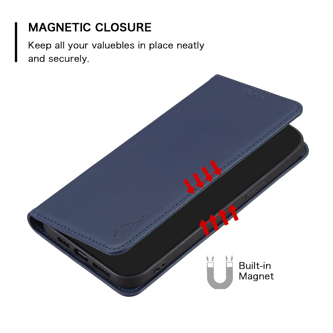 Binfen Color BF18 For iPhone 15 PU Leather Card Holder Cover Flip Stand Phone Case - Blue