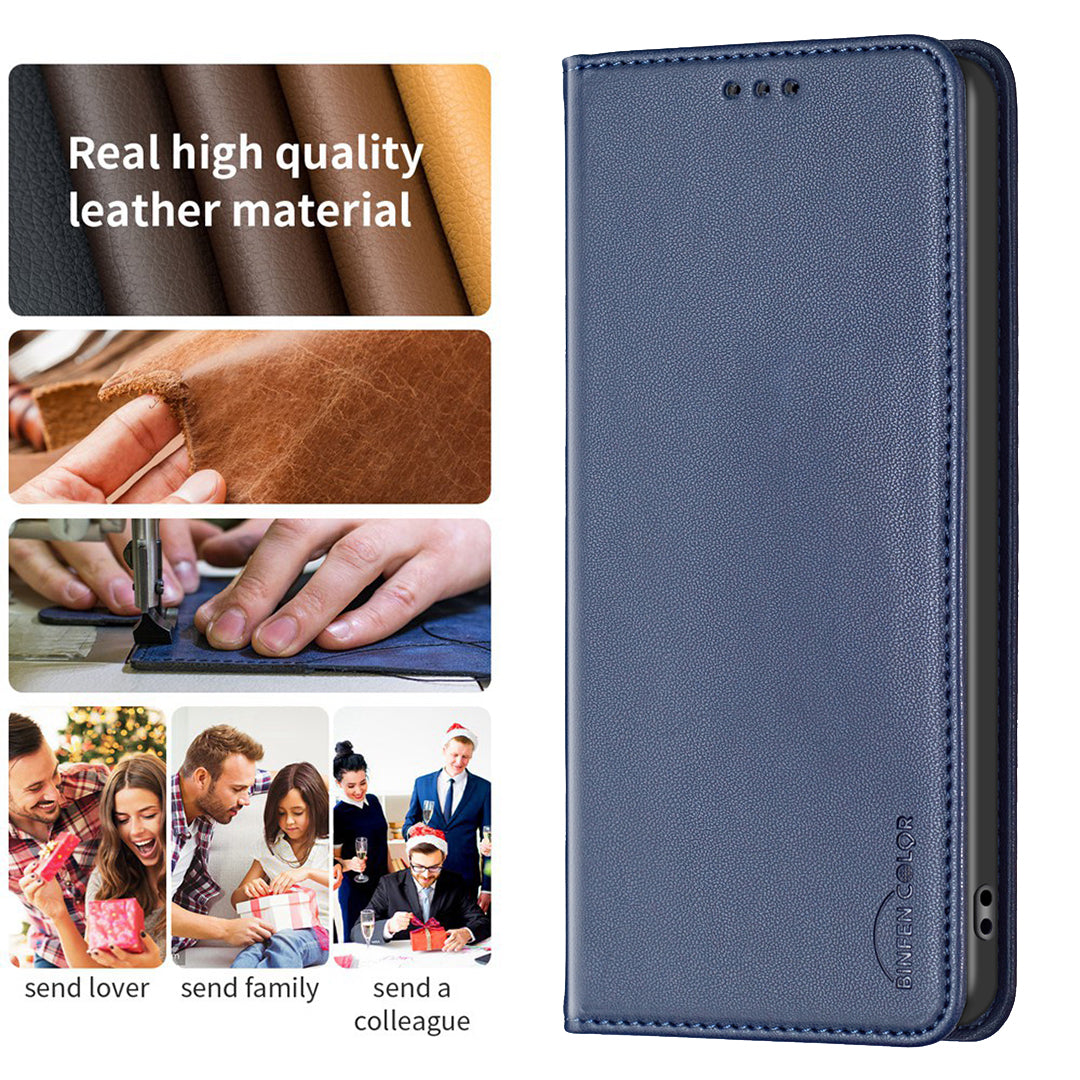 Binfen Color BF18 For iPhone 15 PU Leather Card Holder Cover Flip Stand Phone Case - Blue