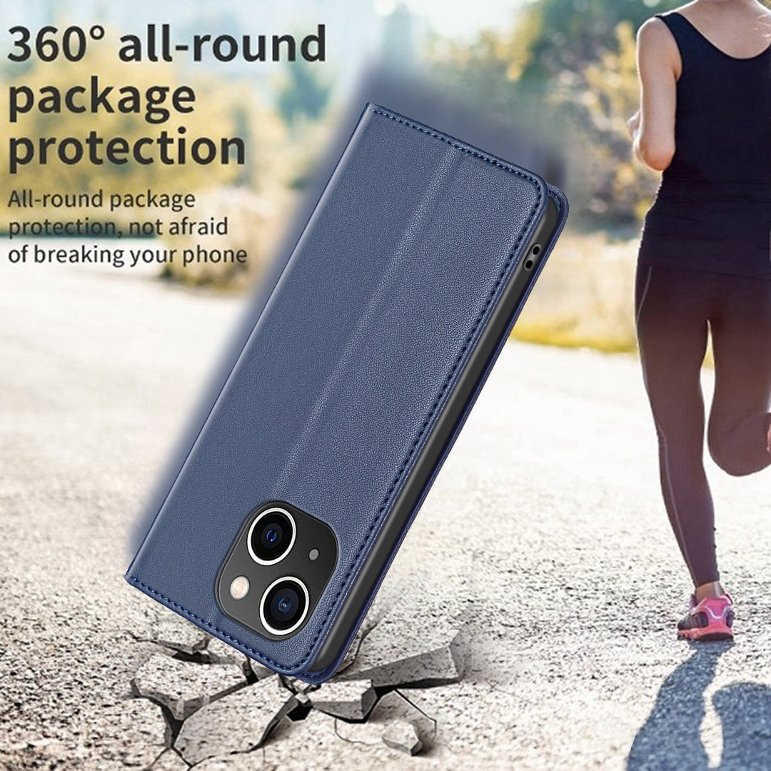 Binfen Color BF18 For iPhone 15 PU Leather Card Holder Cover Flip Stand Phone Case - Blue