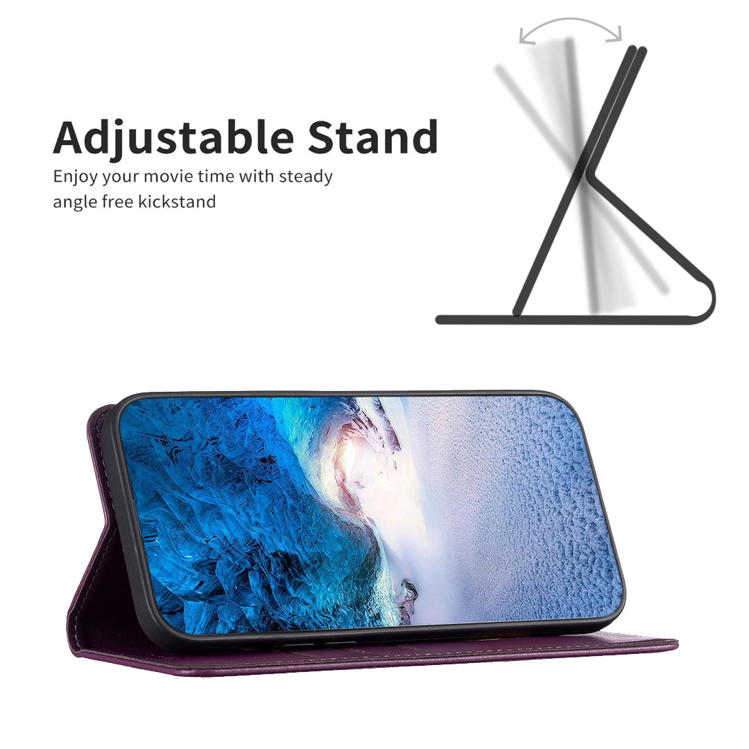 Binfen Color BF18 For iPhone 15 PU Leather Card Holder Cover Flip Stand Phone Case - Dark Purple