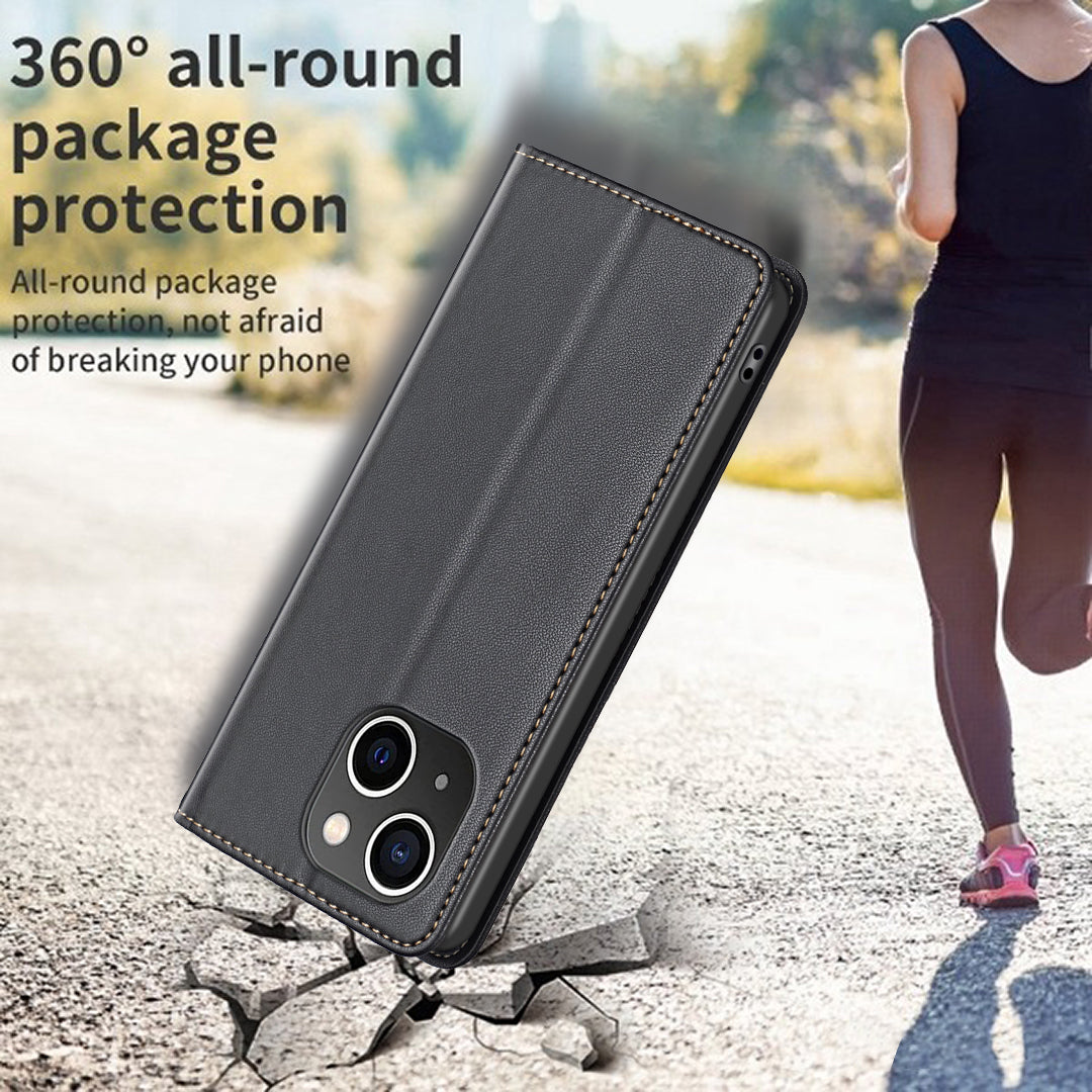 Binfen Color BF18 For iPhone 15 PU Leather Card Holder Cover Flip Stand Phone Case - Black