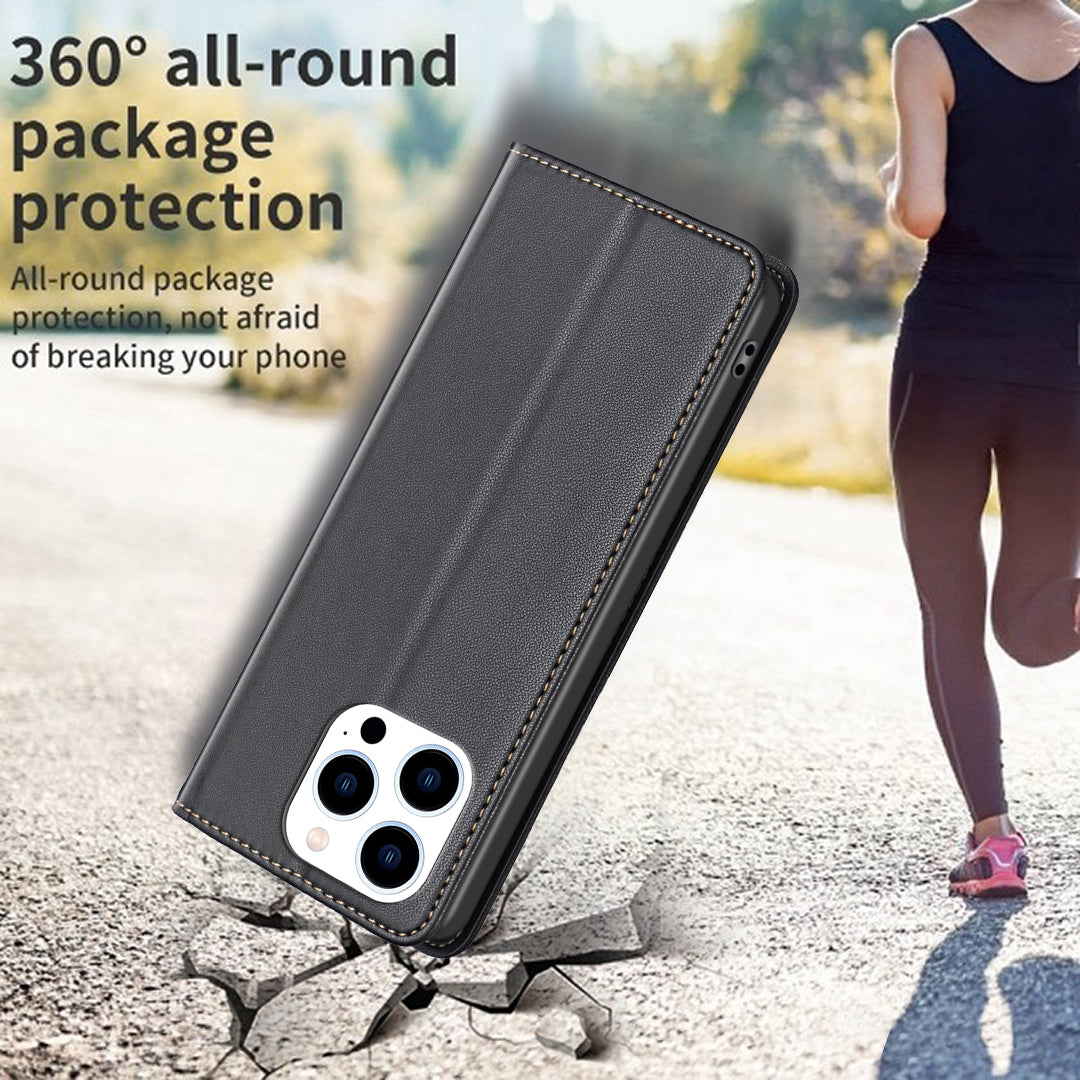 Binfen Color BF18 For iPhone 15 Pro Max PU Leather Shockproof Cover Card Holder Stand Phone Case - Black