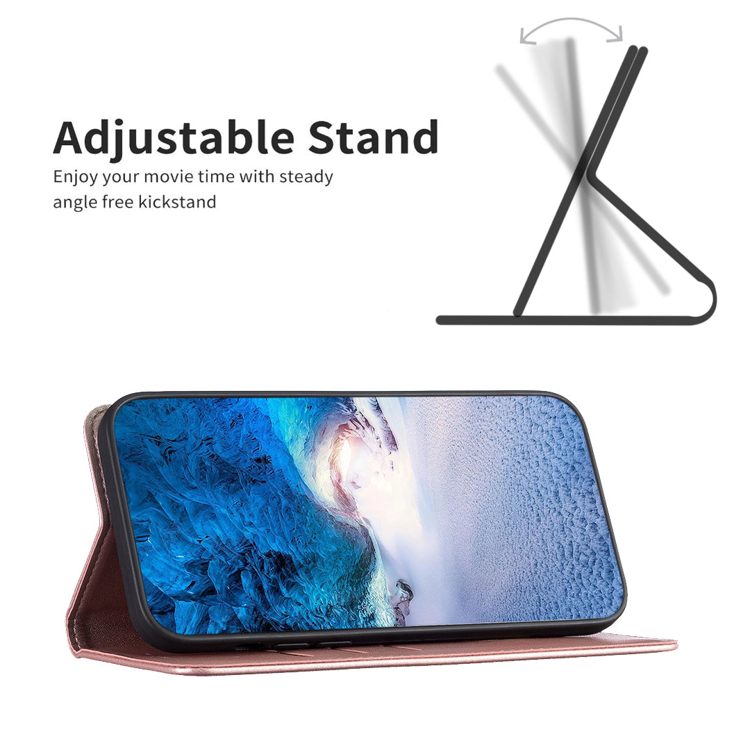 Binfen Color BF18 PU Leather Cover for iPhone 15 Plus Card Holder Phone Case with Stand - Rose Gold