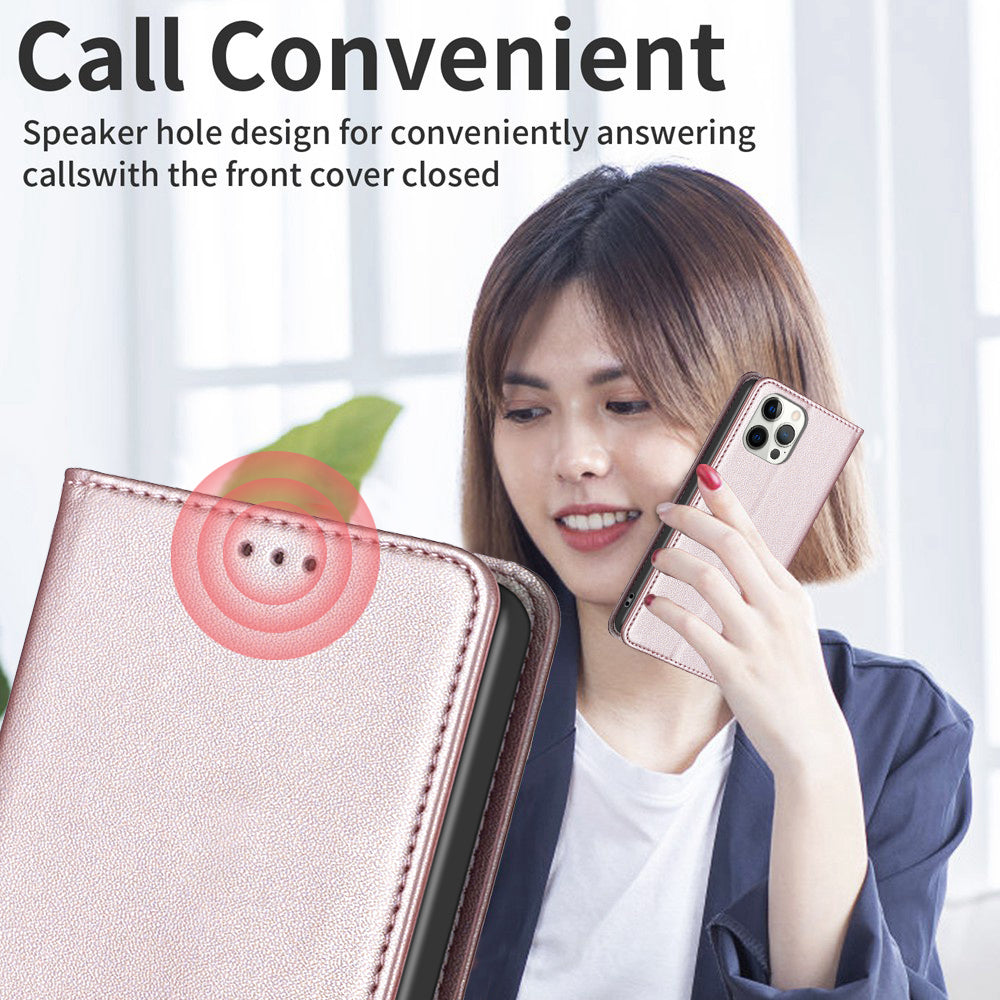 Binfen Color BF18 PU Leather Cover for iPhone 15 Plus Card Holder Phone Case with Stand - Rose Gold