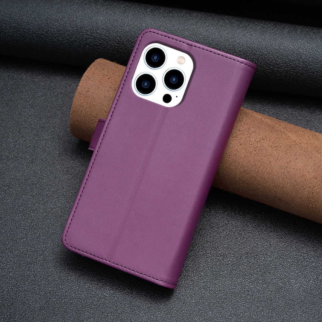 BF Style-19 For iPhone 15 Pro Zipper Pocket PU Leather Case Wallet Stand Phone Cover - Dark Purple